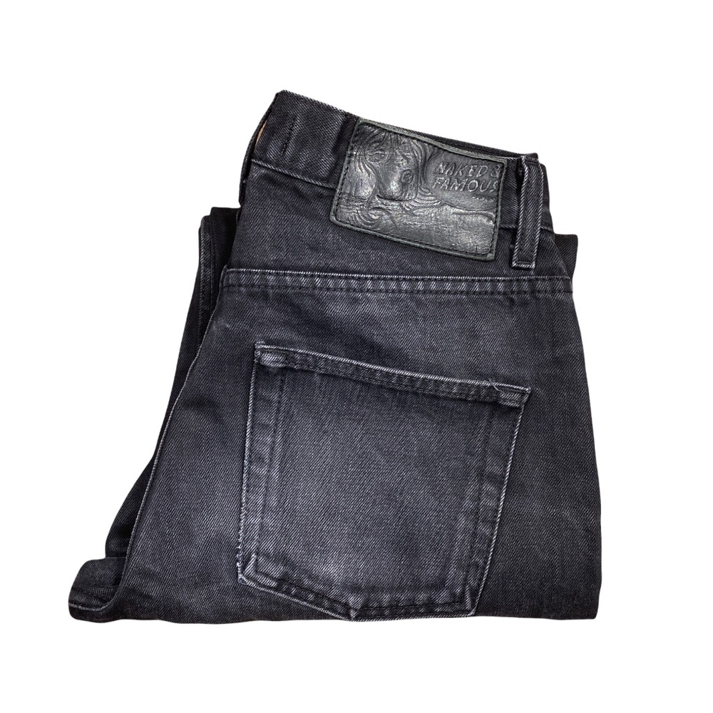 Naked & Famous Denim Easy Guy Selvedge Distressed Faded Black Jeans Mens 30